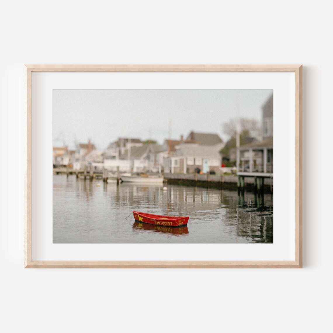 Nantucket Harbor Red Sailboat Coastal Art Print
