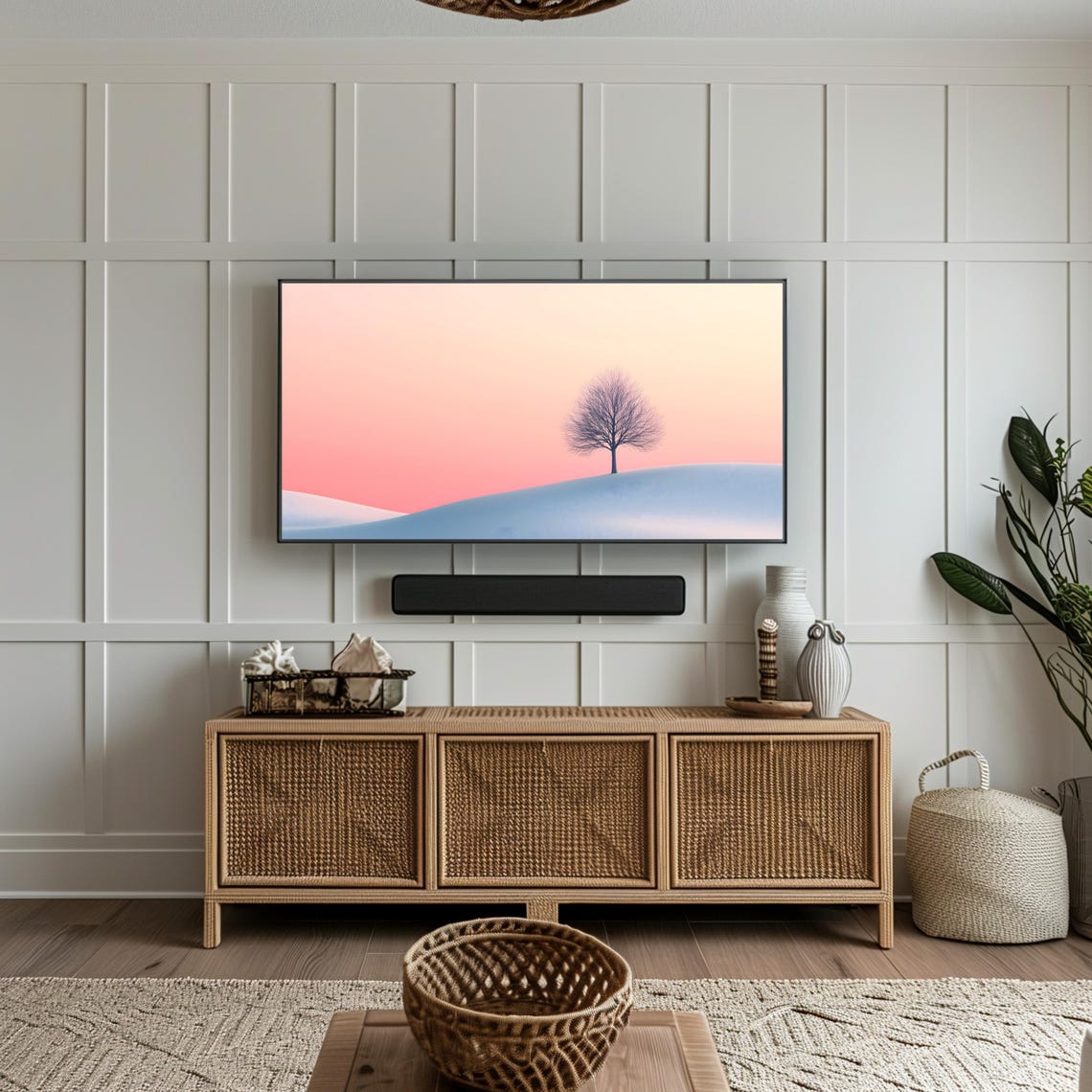 Minimalist Lone Tree Winter Snowy Hill Pastel Sunset Serene Poster - Image 3