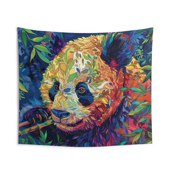 Colorful Mosaic Panda Portrait Vibrant Floral Animal Art Wall Poster