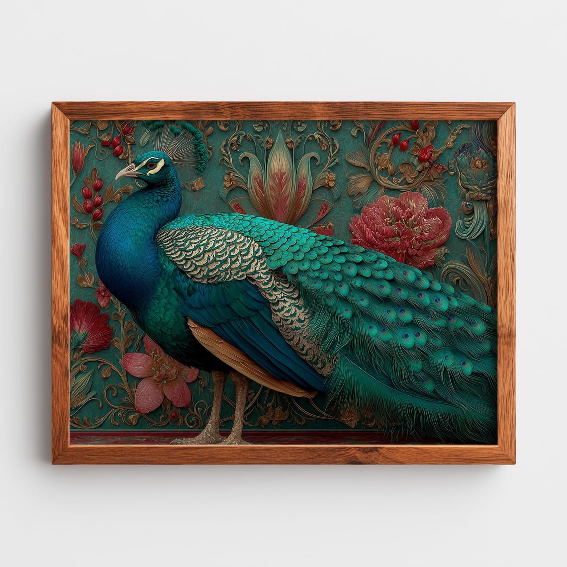Peacock Poster Jewel Toned Plumage Ornate Floral Baroque Style Art