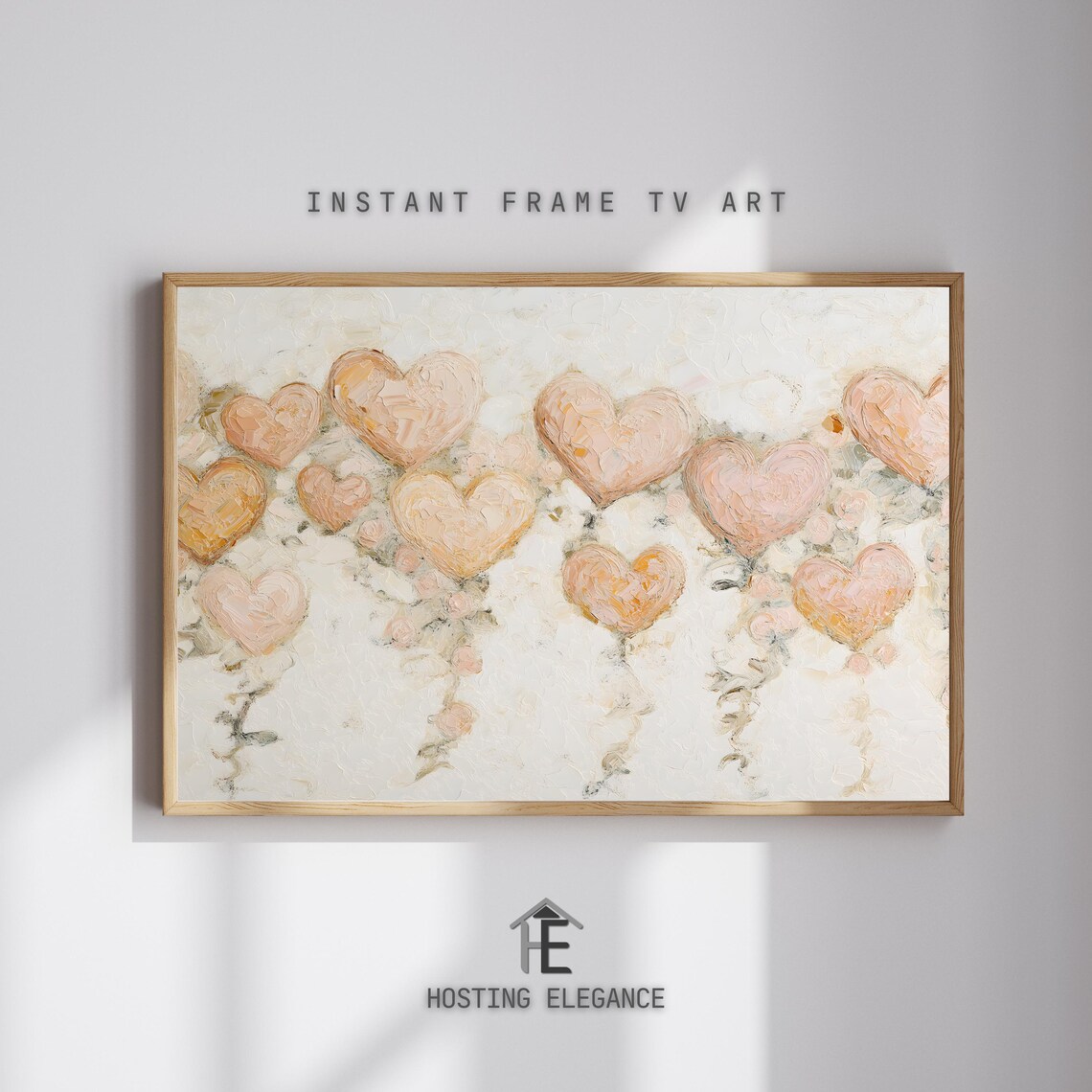 Blush Pink Hearts Textured Oil Painting Romantic Bedroom Wall Art