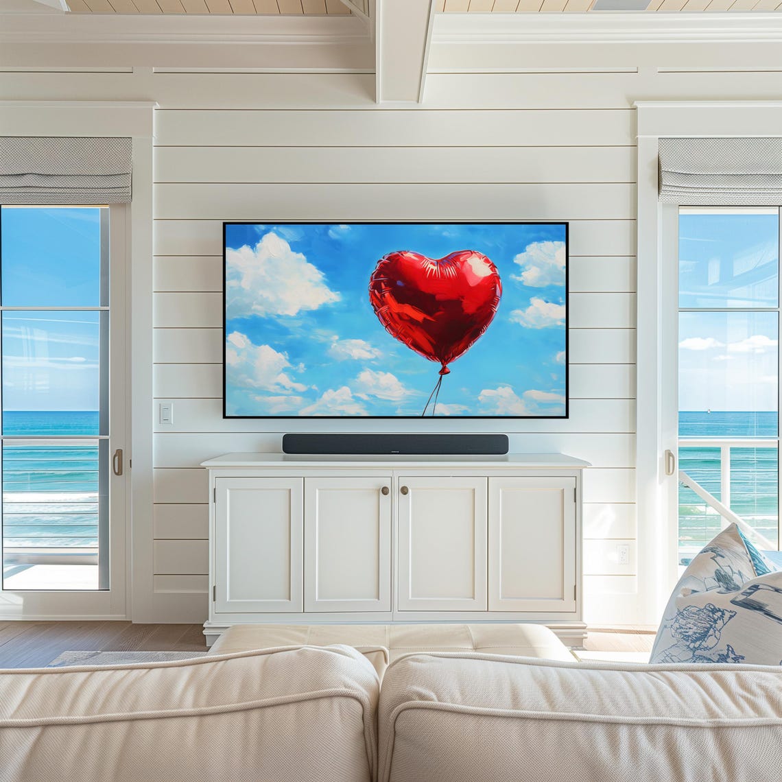 Red Heart Balloon Blue Cloudy Sky Romantic Valentine Love Art Poster - Image 5