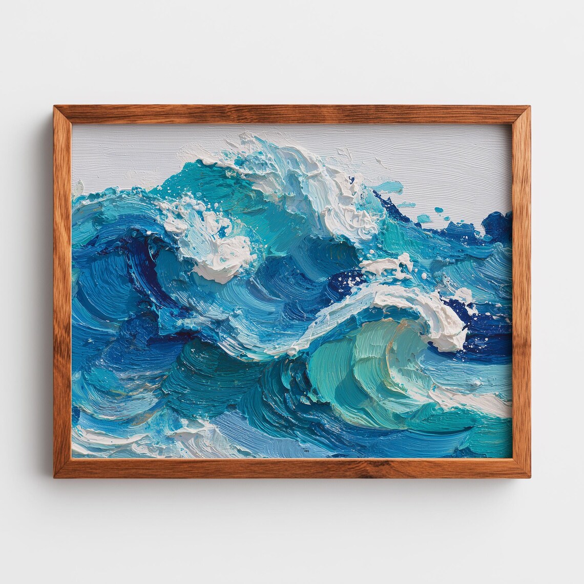 Crashing Blue Ocean Wave Impasto Swirl Texture Coastal Art Poster