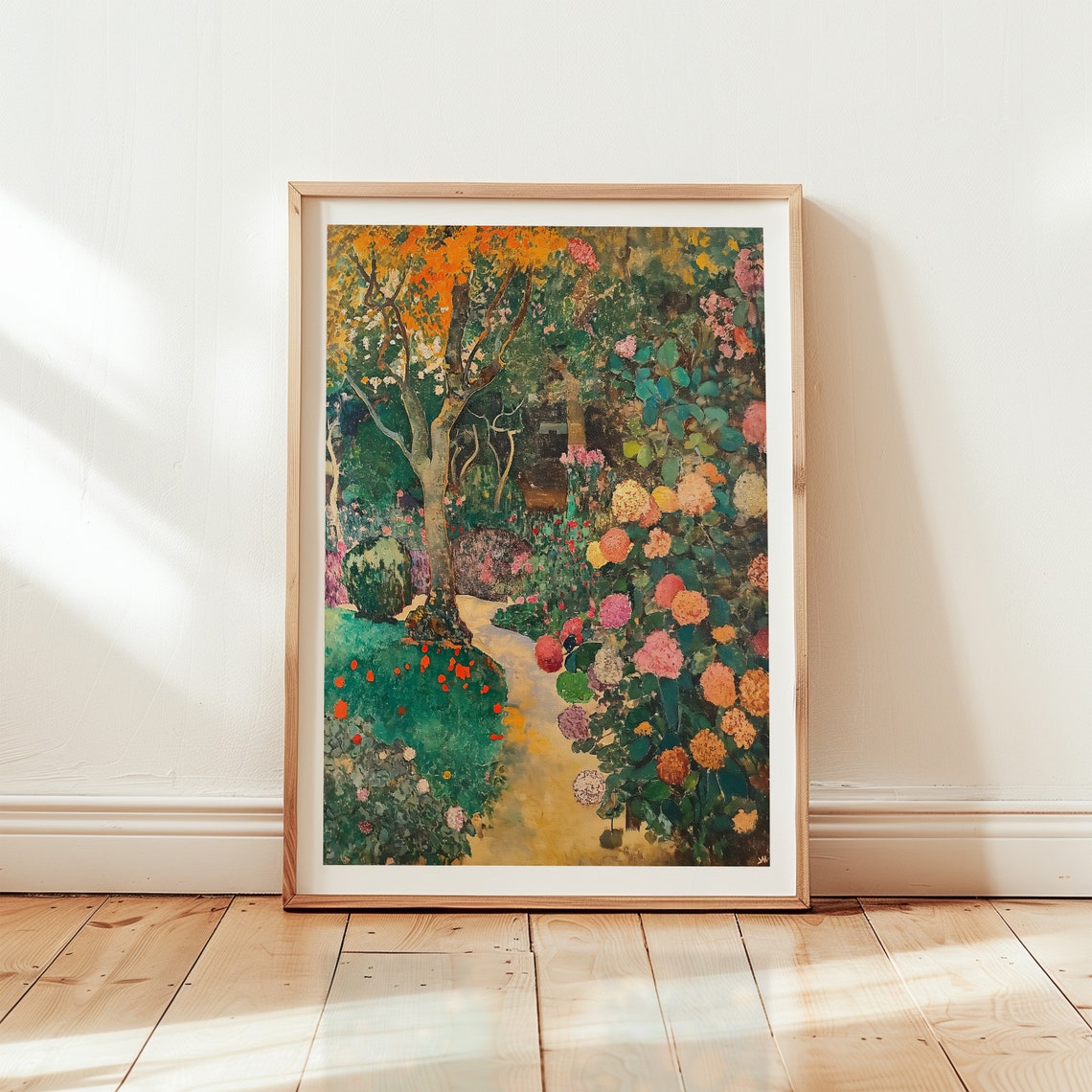Impressionist Botanical Garden Path with Colorful Flower Beds Poster