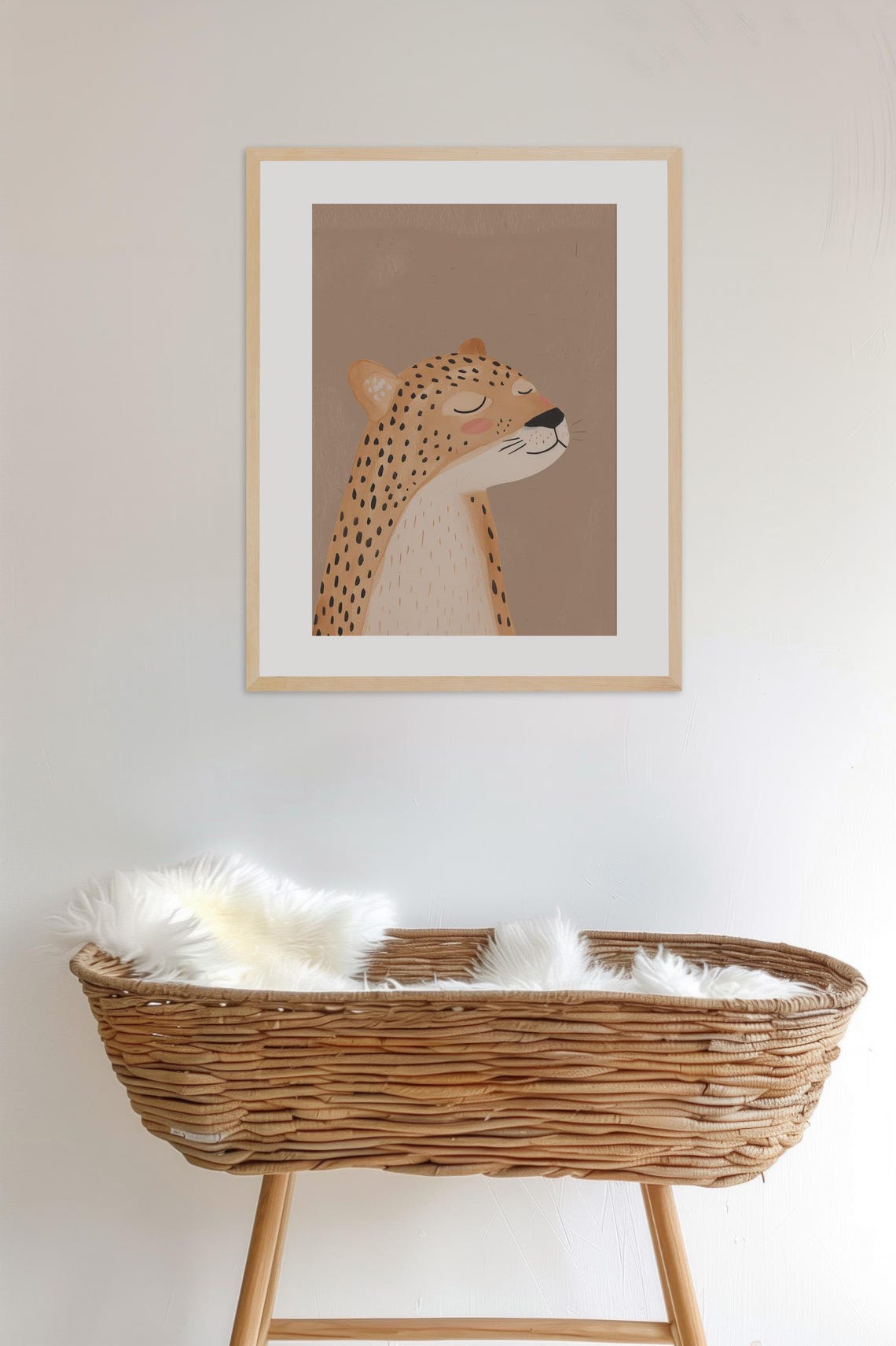 Cute Leopard Cub Portrait Minimalist Beige Nursery Animal Poster - Image 4