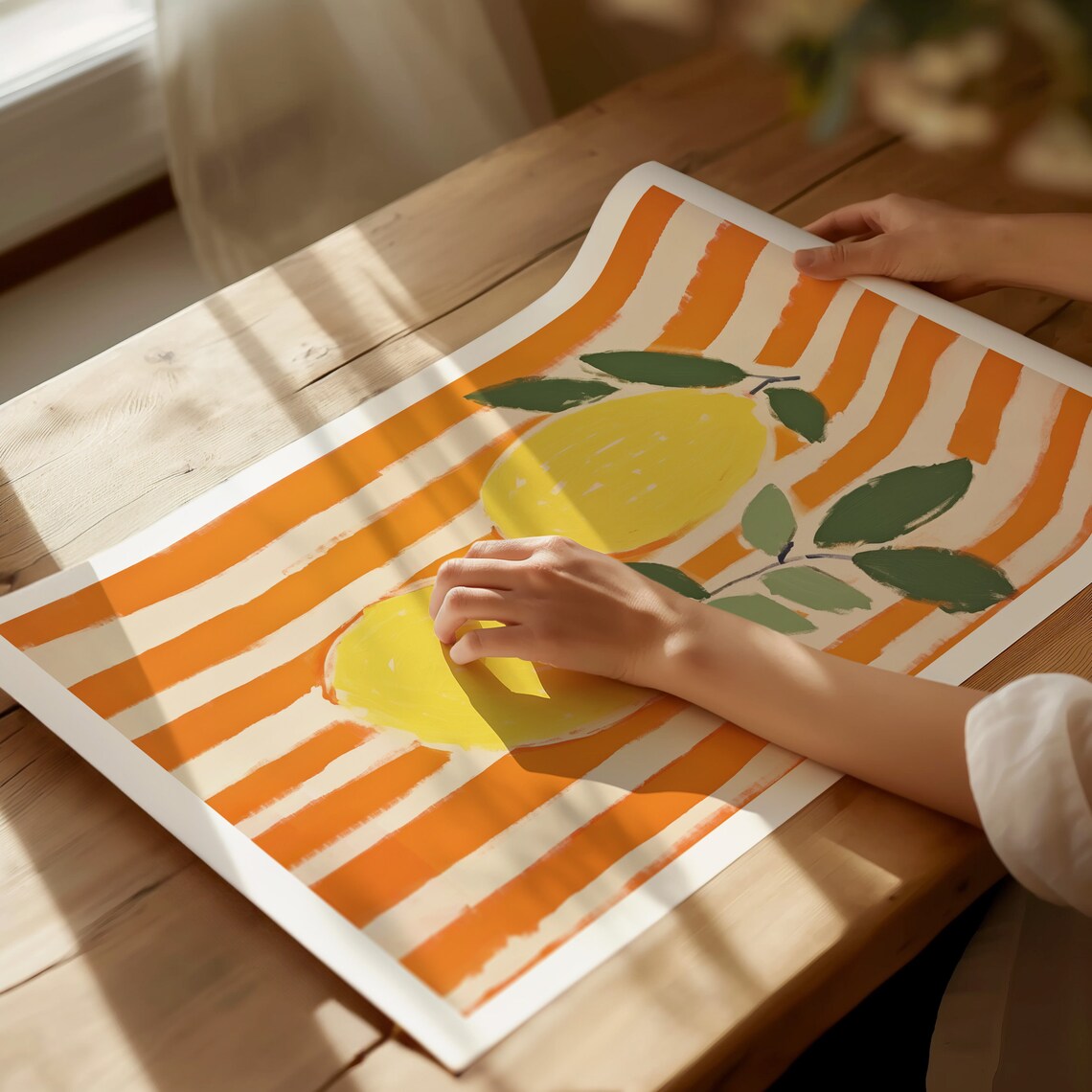 Lemons and Stripes Art Print, Kitchen Decor - Image 3
