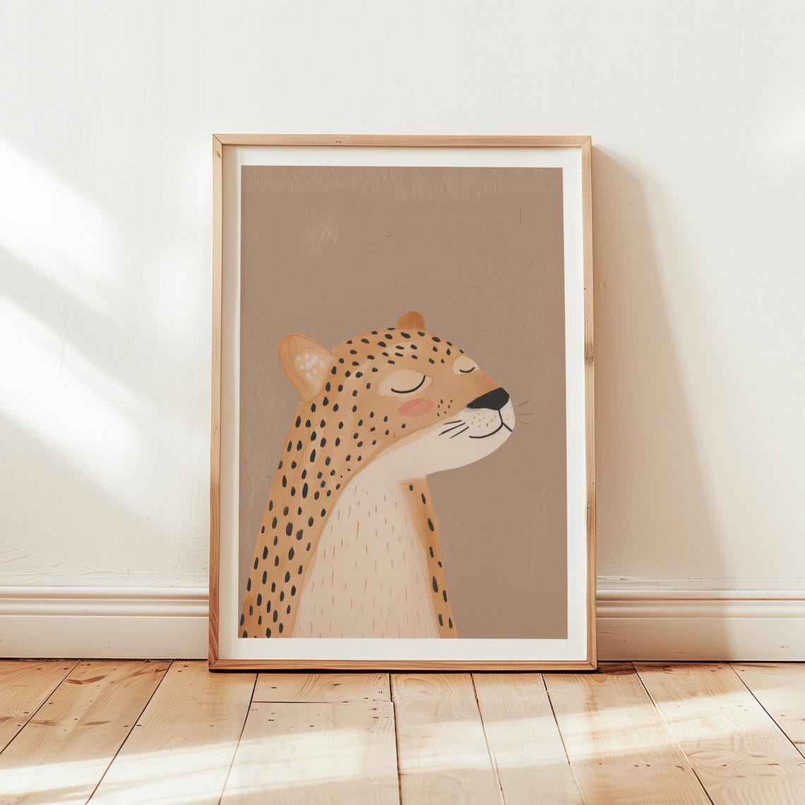 Cute Leopard Cub Portrait Minimalist Beige Nursery Animal Poster - Image 3