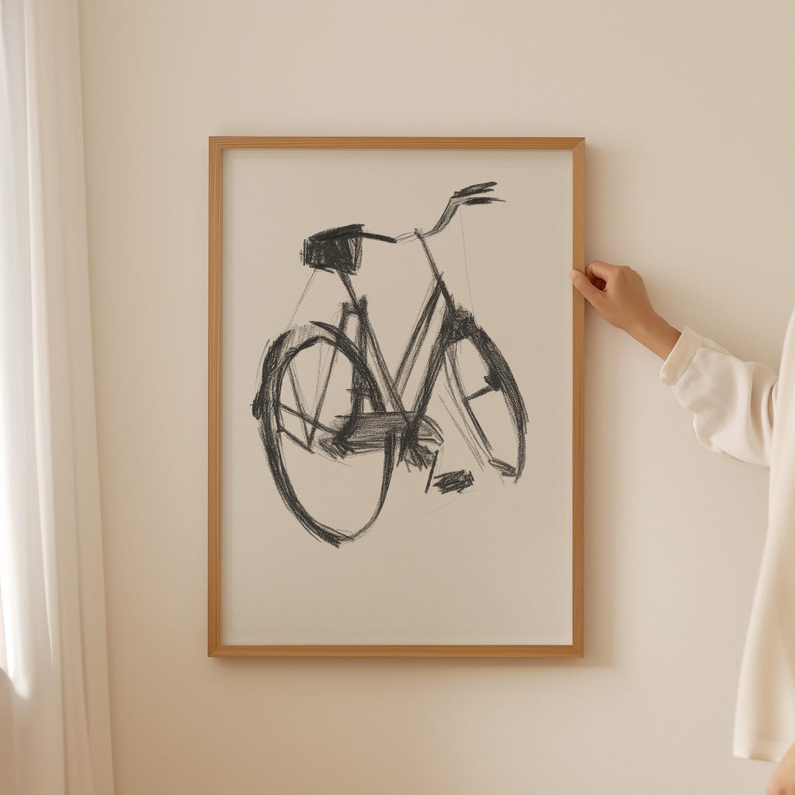 Vintage Bicycle Charcoal Sketch Minimalist Bike Drawing Poster