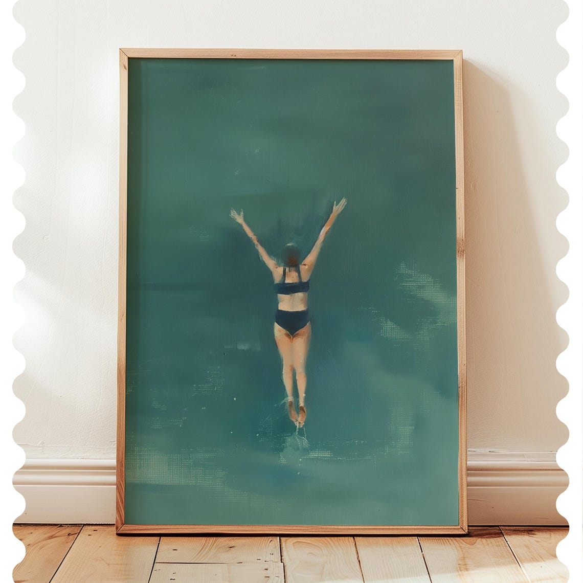 Lady Swimming Print Minimalist Coastal Art