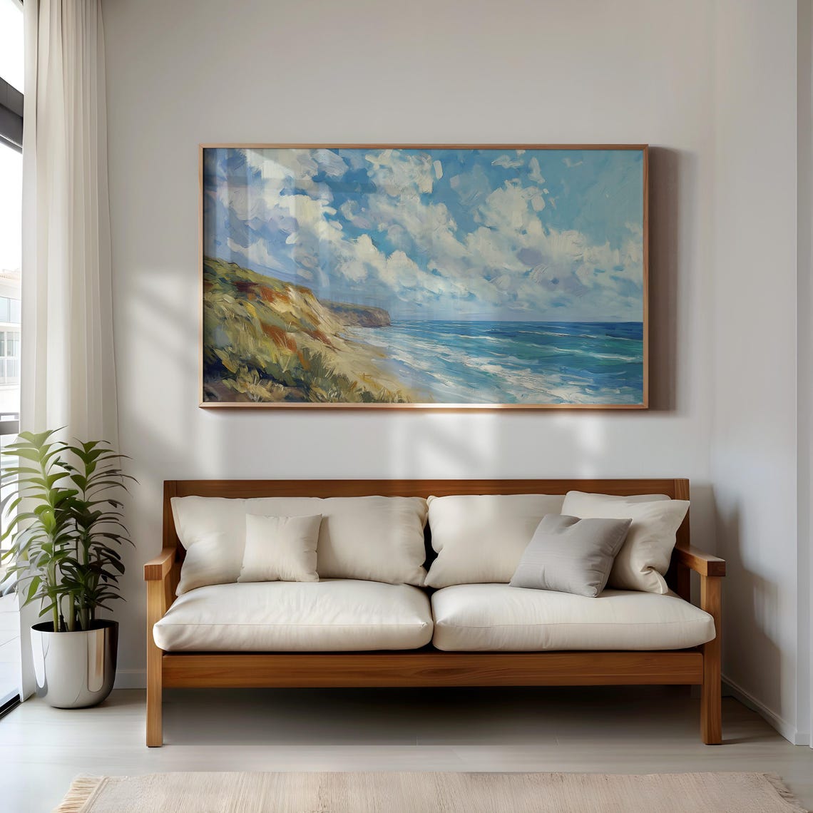 Sunlit Coastal Cliffs Seascape Impressionist Ocean Painting Print