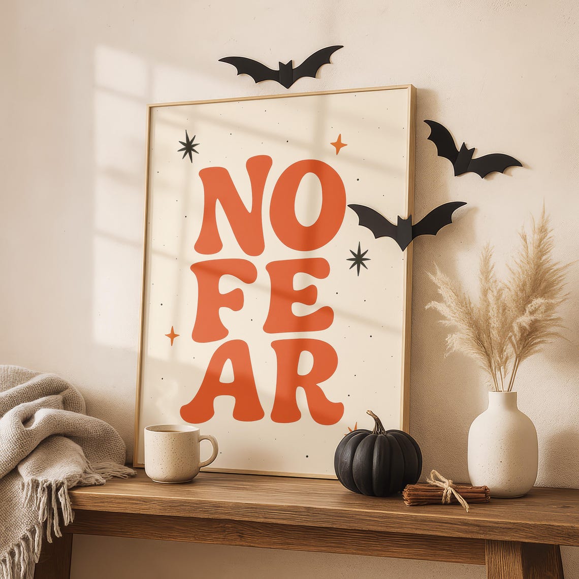 No Fear Retro Orange Halloween Party Bats Spooky Season Poster