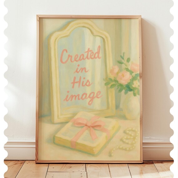 Coquette Christian Wall Art Created In His Image Scripture Print