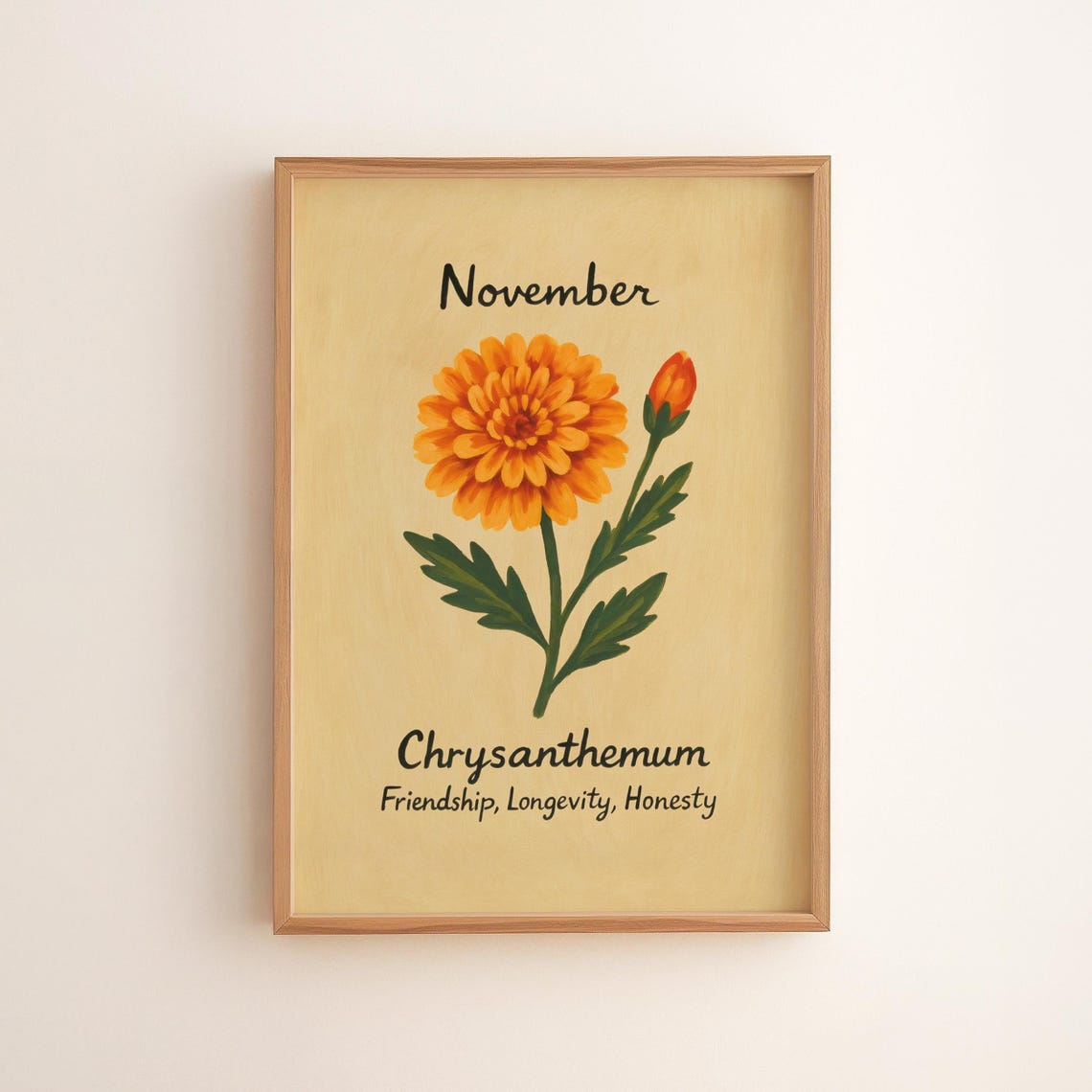 Vintage Chrysanthemum Print Rustic Autumn Floral Illustration