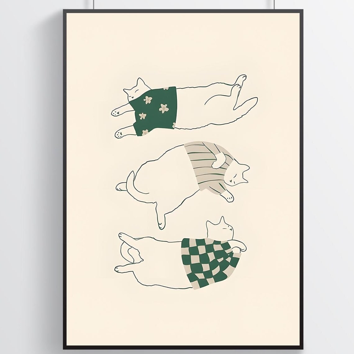 Sleeping Cats In Tiny Sweaters Minimalist Cute Cat Line Poster