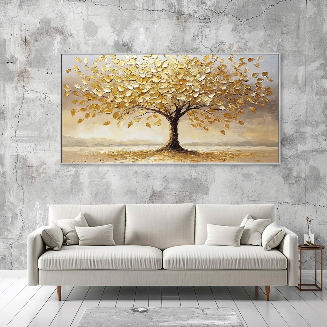 Golden Tree Of Life Falling Leaves Sepia Impasto Textured Poster - Image 2