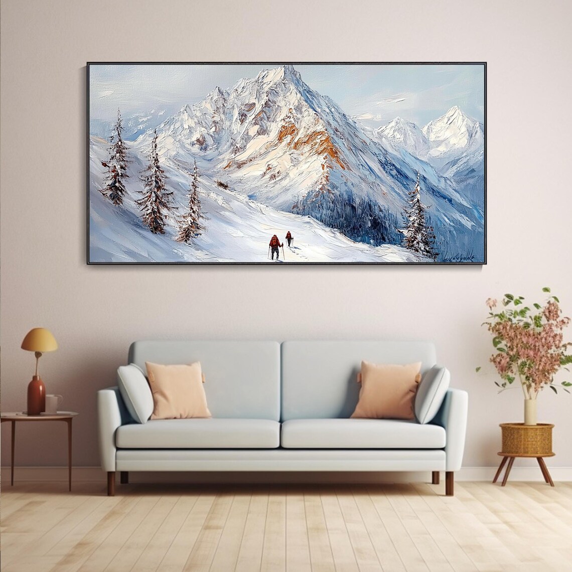 Mountain Hikers Painting Hiking Oil Painting On 3d Texture Snow Mountain Art Large Living Room Wall Art Texture Look Art Outdoor Art - Image 4