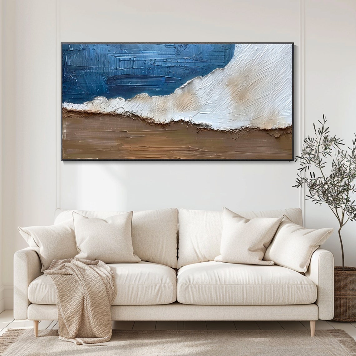 Abstract Blue Coastal Wave Beach Textured Oil Painting Sea Poster - Image 3