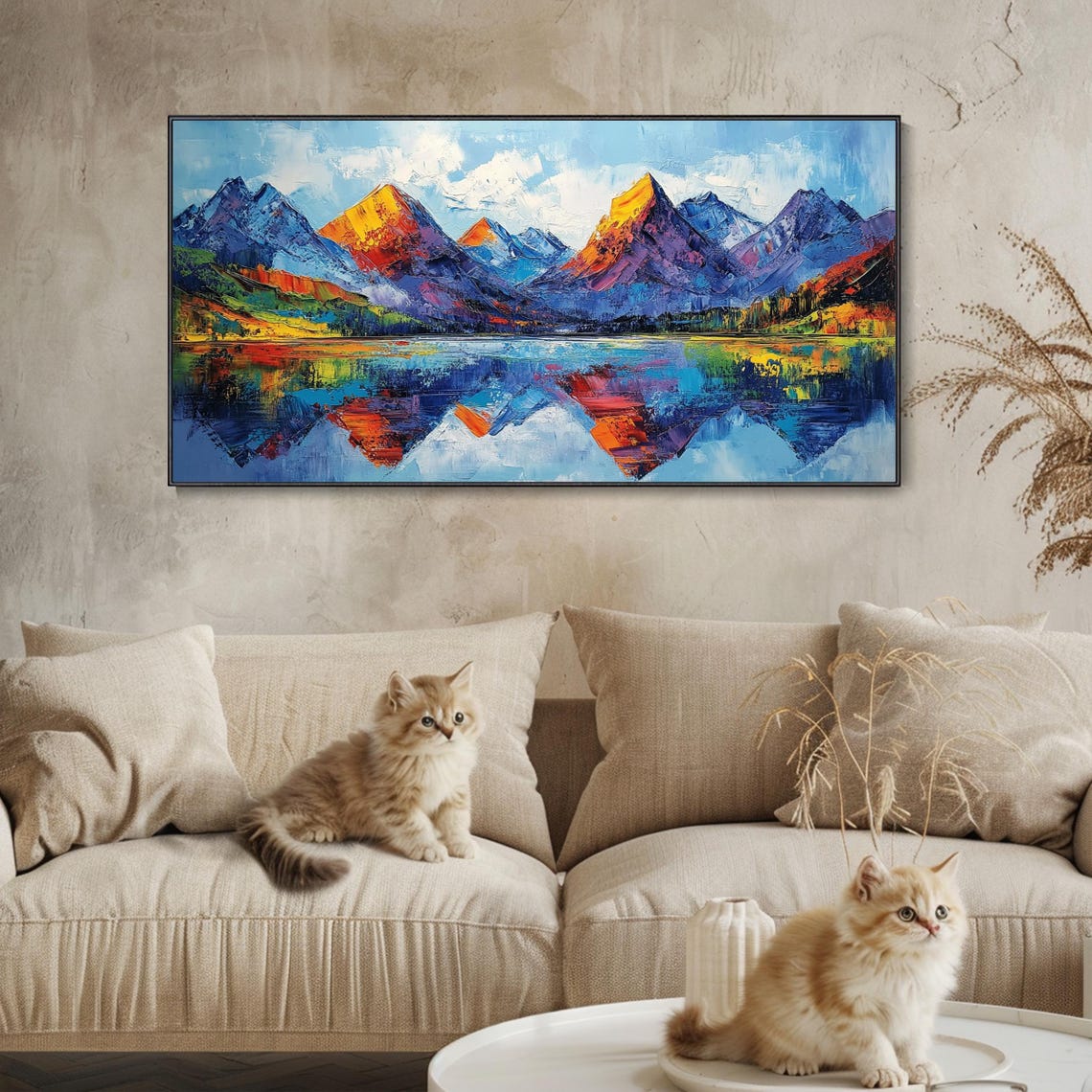 Colorful Mountain Peaks Mirror Lake Reflection Abstract Art Poster - Image 3