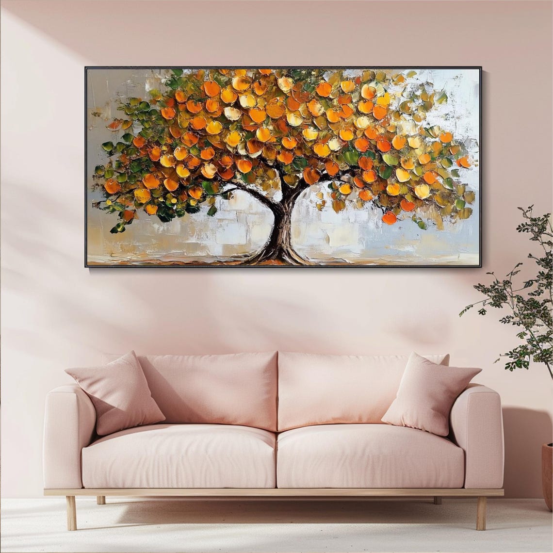 Orange Fruit Tree Abstract Impasto Beige Background Textured Poster - Image 5