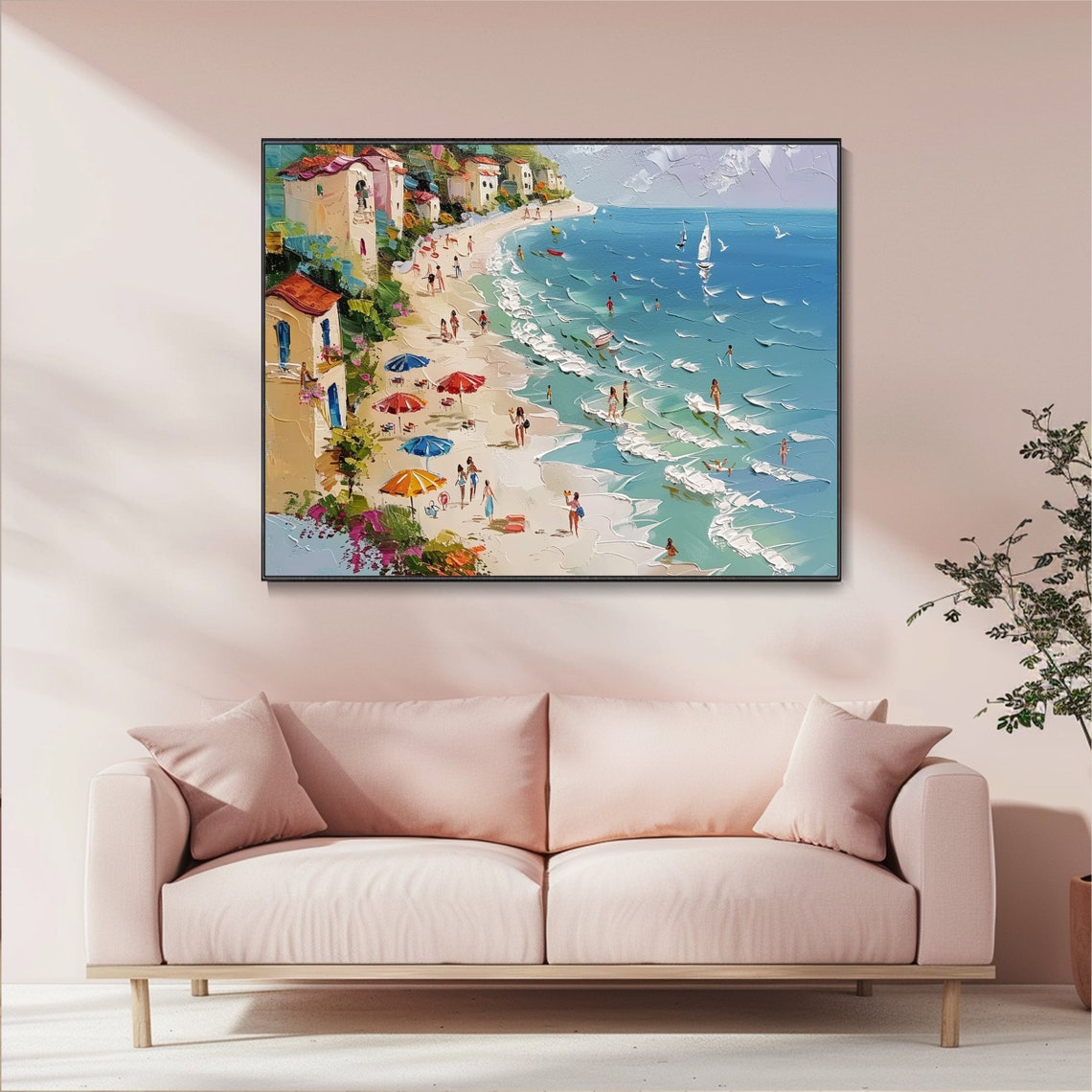 Sunny Mediterranean Beach Seaside Town Umbrellas Coastal Party Poster - Image 3