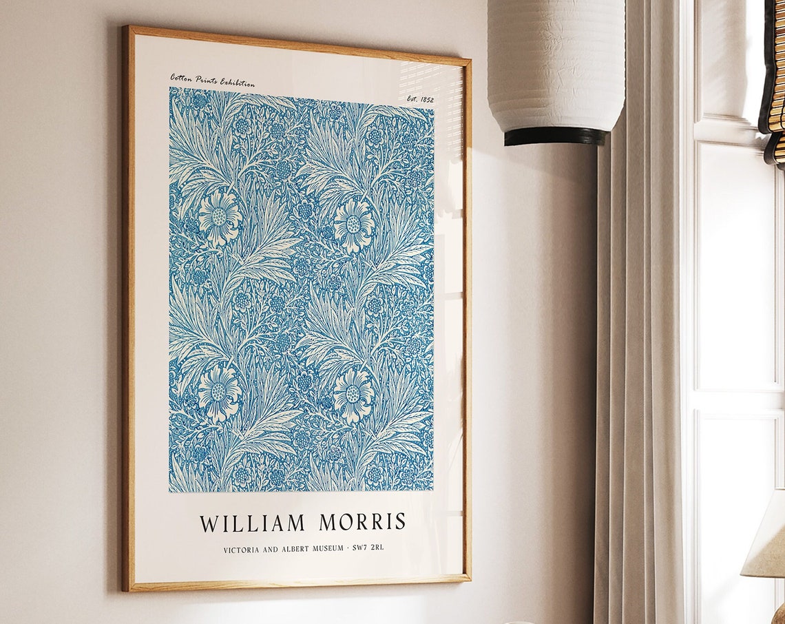 William Morris Marigold Blue Floral Exhibition Poster Victoria Albert