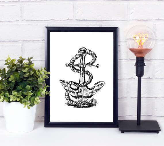 Vintage Antique Anchor Rope Sketch Nautical Coastal Wall Art