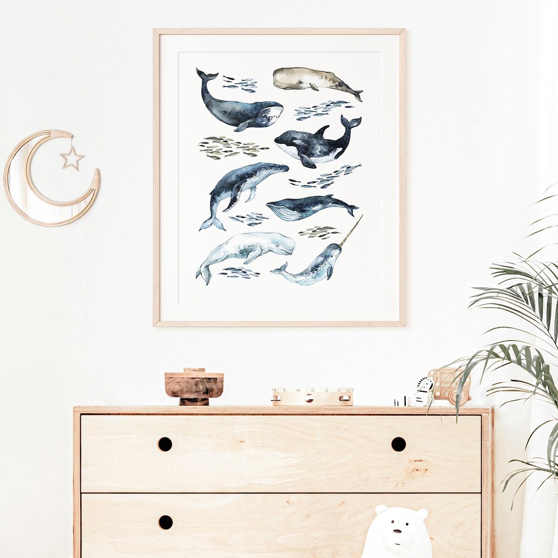 Watercolor Whales Species Chart Ocean Nursery Kids Educational Poster - Image 4