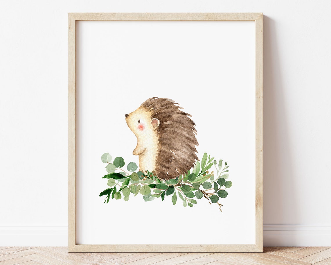Cute Watercolor Hedgehog Eucalyptus Woodland Nursery Baby Poster - Image 4