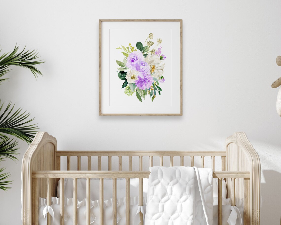 Purple Watercolor Flowers Peony Wall Art Girls Room Wall Art Peonies Wall Art Baby Girl Boho Nursery Decor - Image 3