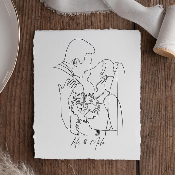Custom Couple Line Art Drawing Wedding Portrait Line Art Painting From Photo Minimalist Portrait Mothers Day Gift