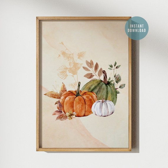 Pumpkin Watercolor Print Vertical Fall Wall Art Autumn Pumpkins Painting Modern Farmhouse Decor