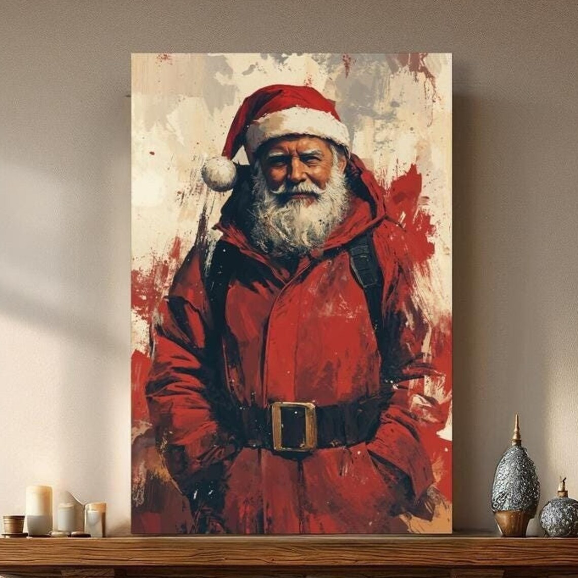 Rugged Santa Claus In Red Parka Vintage Style Christmas Poster