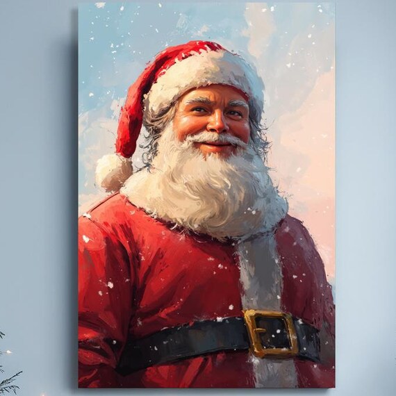 Smiling Santa Claus Portrait In Red Suit Painterly Christmas Wall Art