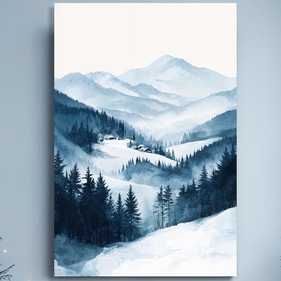 Winter Mountain Landscape Canvas Wall Art Snowy Forest And Mountains Painting Print Serene Decor Calm Scenery Poster Ready To Hang Gift