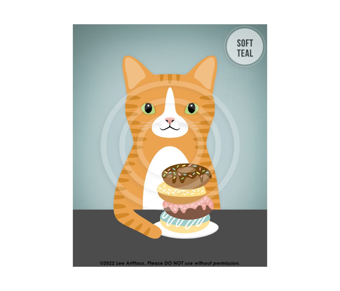 Orange Tabby Cat With Stack Of Colorful Donuts Funny Cat Wall Art Poster - Image 4