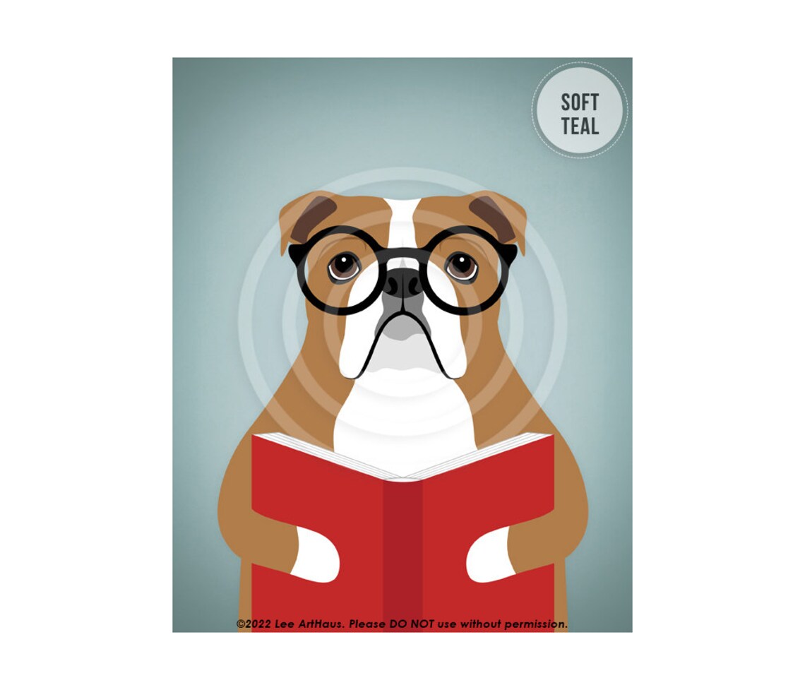 524dp Animal Artwork English Bulldog Reading Book Wall Art Eyeglasses Decor Dog Poster English Bulldog Drawing Funny Dog Art - Image 4