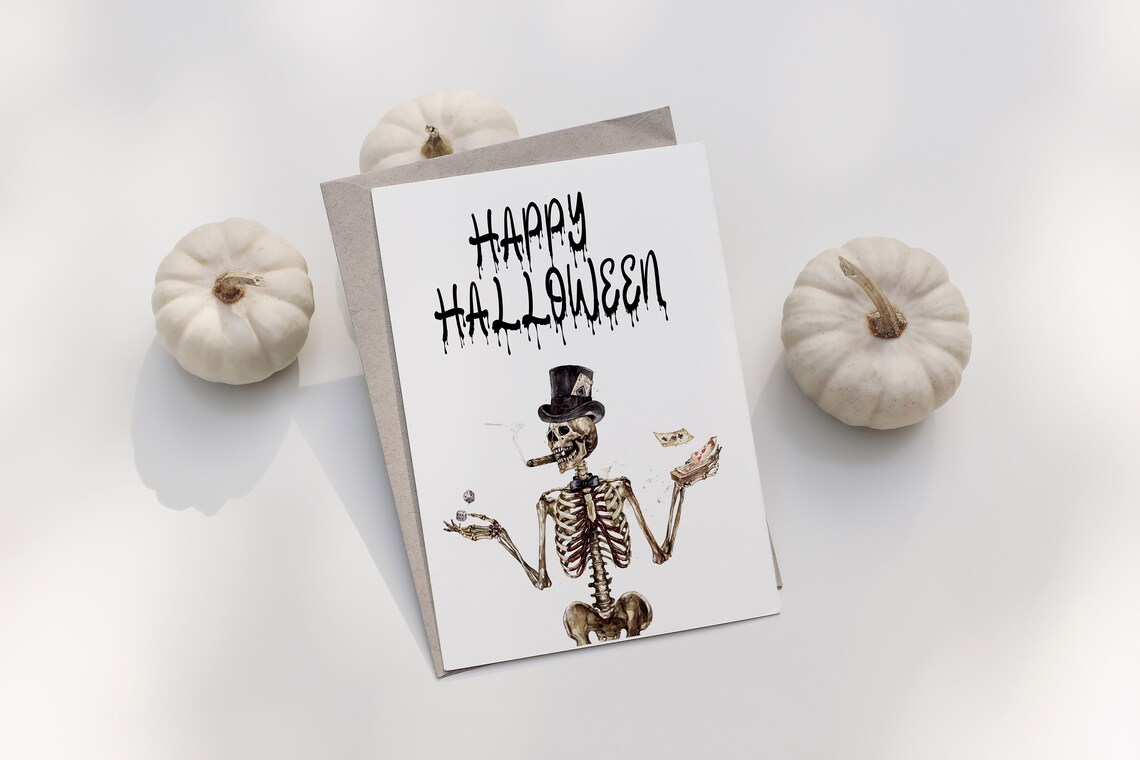 Happy Halloween Skeleton Top Hat Gothic Spooky Season Card Poster