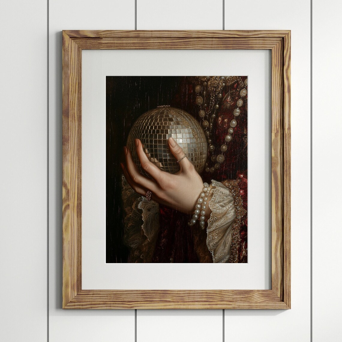 Victorian Hand Holding Disco Ball Pearls Dark Academia Art Print - Image 2