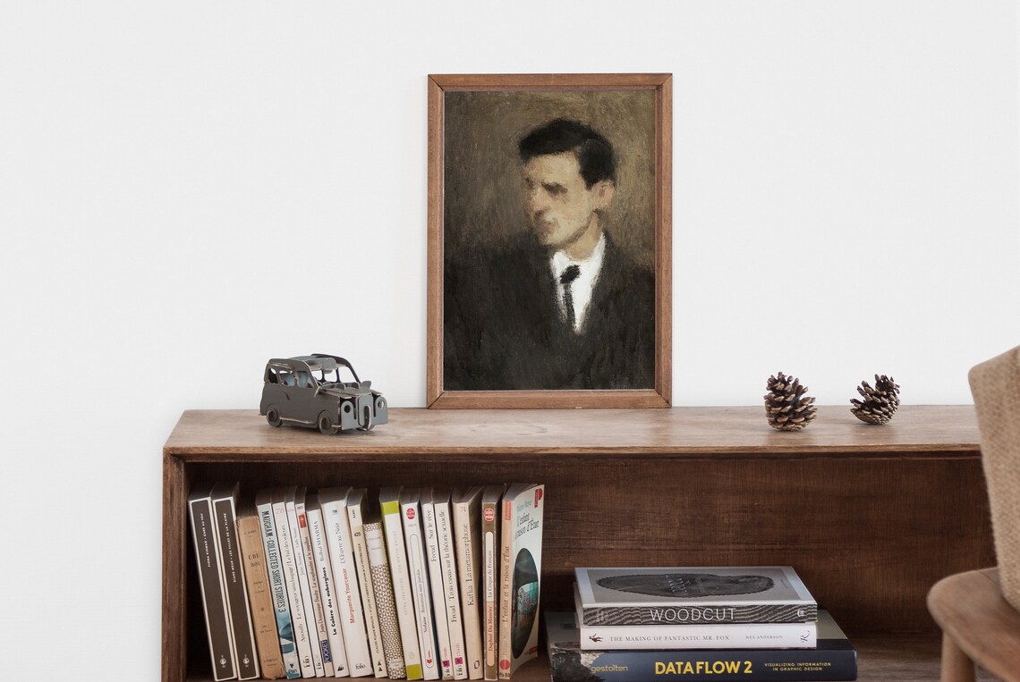 Vintage Man Portrait, Dark Moody Oil Painting Print - Image 2