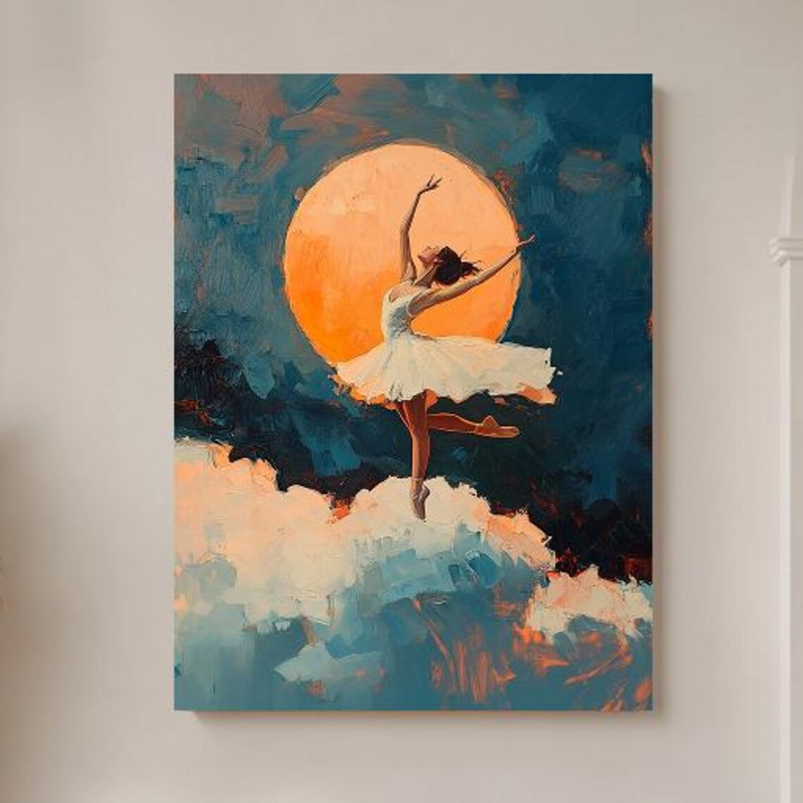 Ballerina Moon Dance Art Print, Elegant Ballet Decor