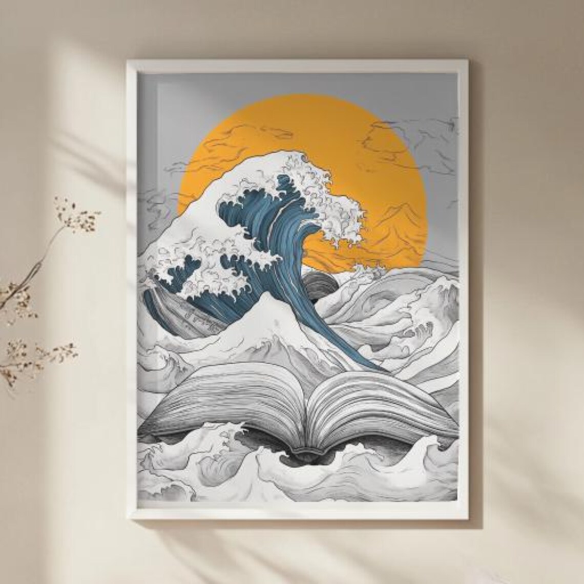 Surreal Literary Wave, Book Lover Study Room Art Print