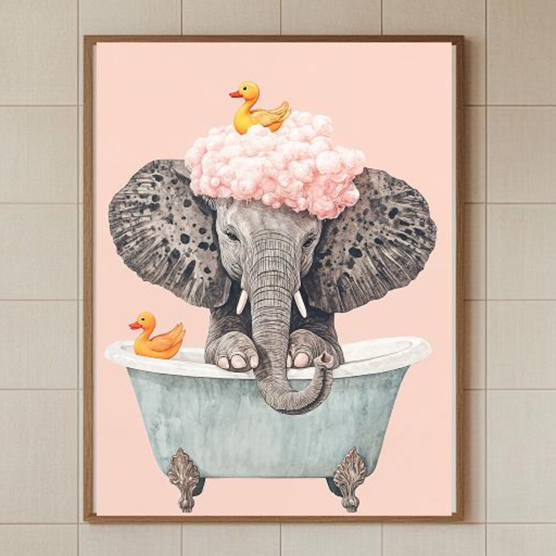 Elephant Bathroom Poster, Cute Funny Nursery Decor