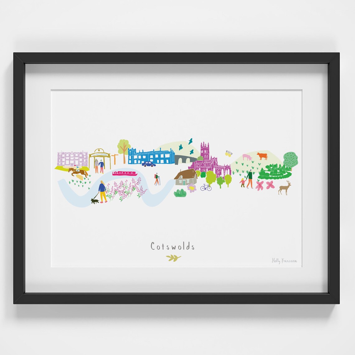 Cotswolds Skyline Art Print, English Village Landscape