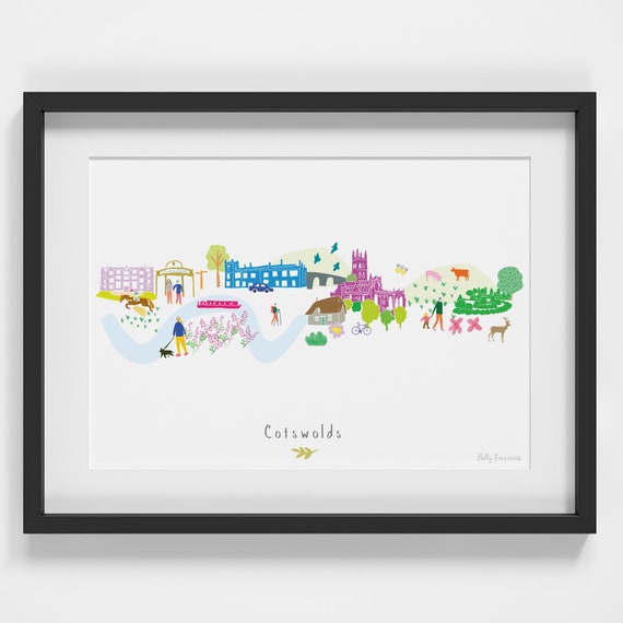 Cotswolds Skyline Art Print, English Village Landscape
