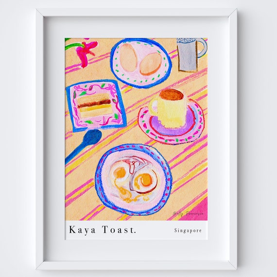 Kaya Toast Singaporean Table Scene Art Print Watercolour Pastel Poster Kitchen Traditional Breakfast Singapore Travel Gift
