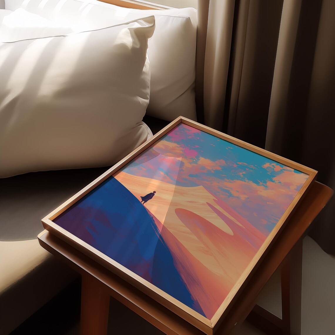 Lone Figure Surreal Colorful Desert Dunes Sky Dreamscape Poster - Image 3