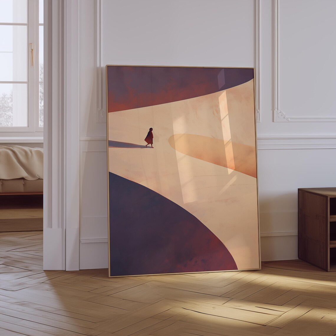 Lone Wanderer Minimalist Warm Peach Desert Dunes Abstract Poster - Image 4