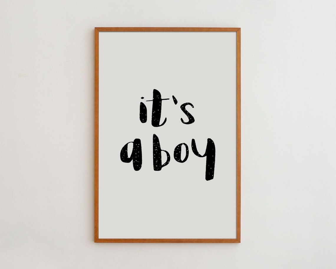 It's A Boy Black Brush Lettering Minimalist Baby Room Poster