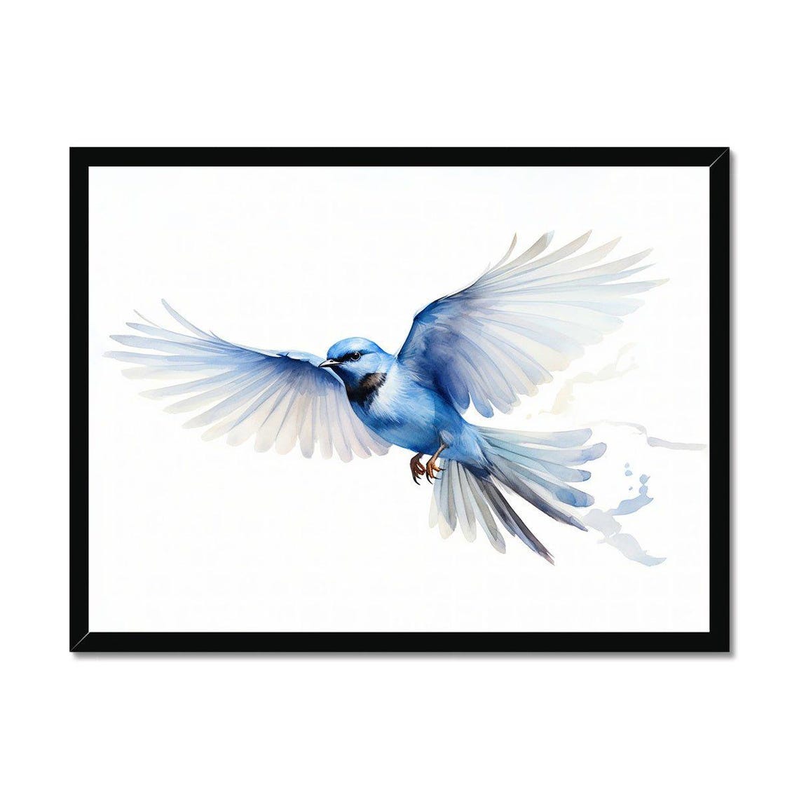 Graceful Blue Songbird In Flight Side View Watercolor Bird Poster