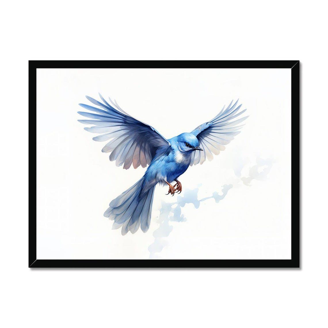 Majestic Blue Bird With Wings Spread Watercolor Flying Bird Poster